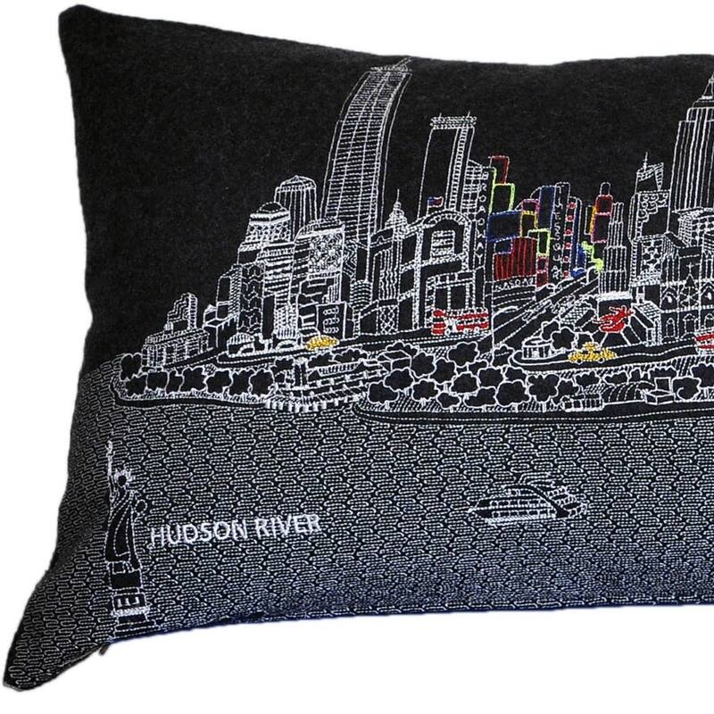 HomeRoots 46" Black NYC Nighttime Skyline Lumbar Decorative Pillow