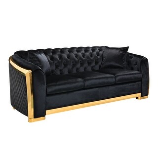 Black Luxury Velvet Chesterfield Tufted 3 Seater Sofa with Gold ...