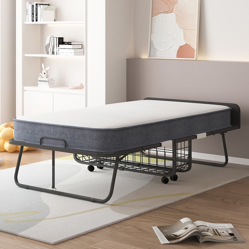 Mixoy Space Saving Fold up Bed with Mattress & 360 Swivel Wheels