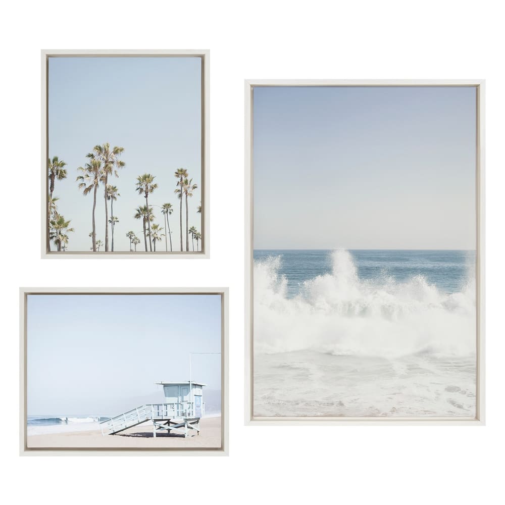 Kate and Laurel Sylvie Waves Crashing Framed Canvas by Caroline Mint