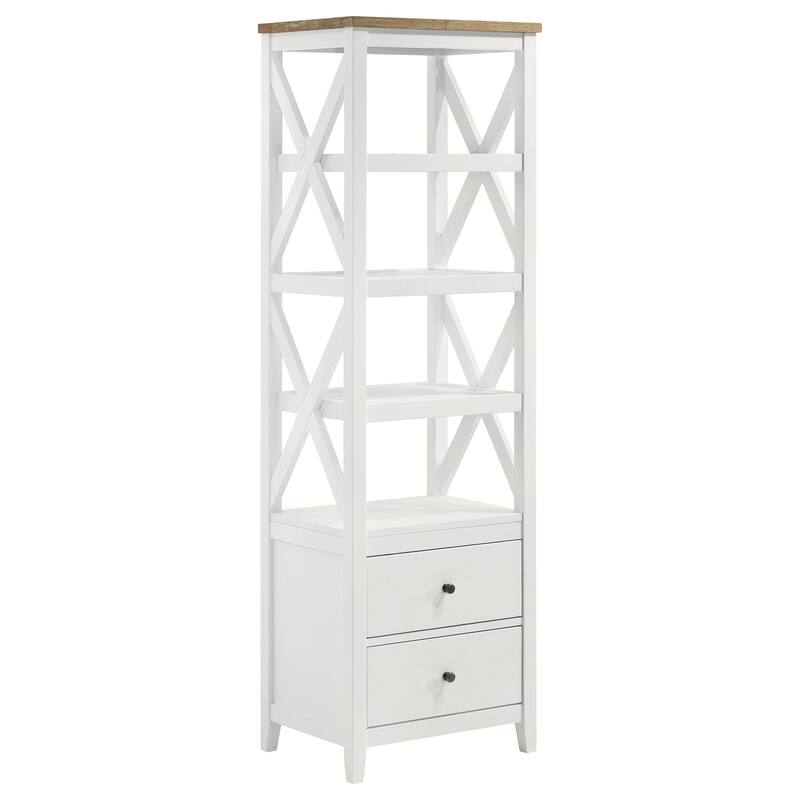 Hollis 4-shelf Wood Media Tower with Drawers Brown and White - White