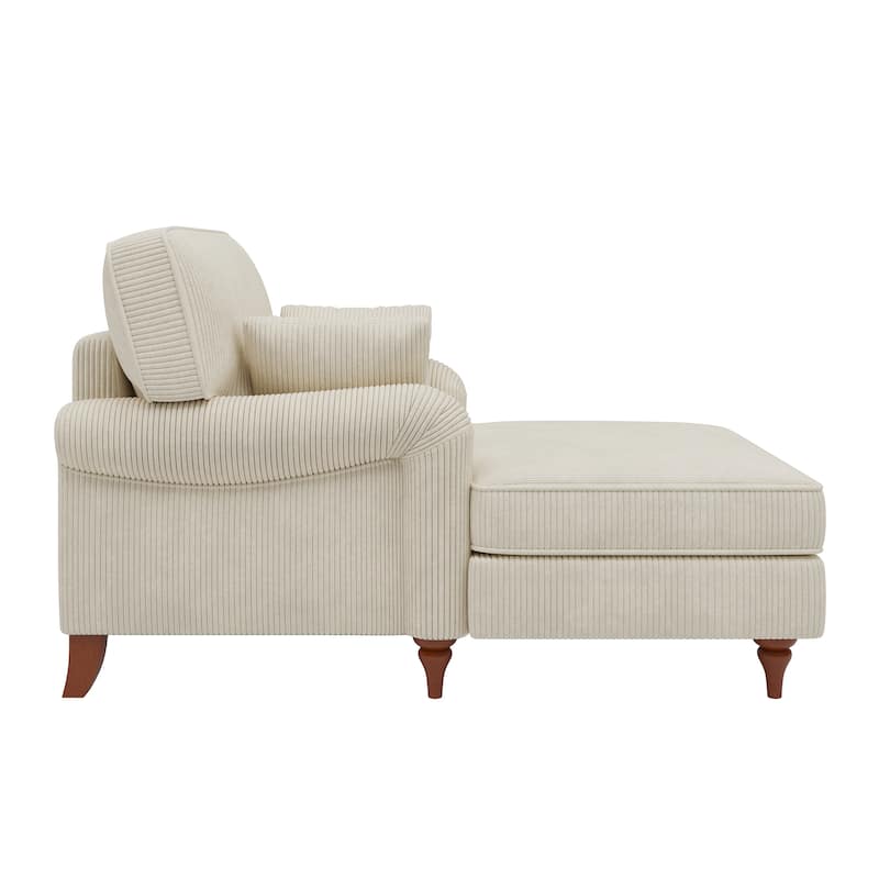 Beige Chaise Lounge Chair with 2 Pillows, Corduroy Fabric Sleeper Sofa Chair, 40.5'' Oversized Single Chair Bed, Rolled Armchair