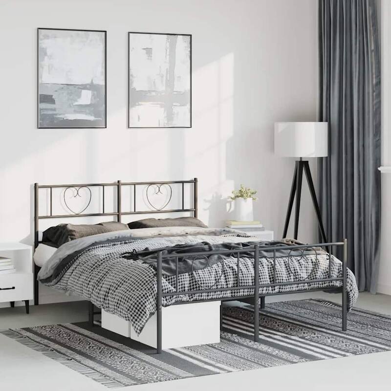 vidaXL Full Metal Bed Frame with Headboard, Black, No Mattress - 77.2" x 55.9" x 35.4"