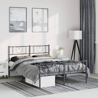 vidaXL Full Metal Bed Frame with Headboard, Black, No Mattress - 77.2" x 55.9" x 35.4"
