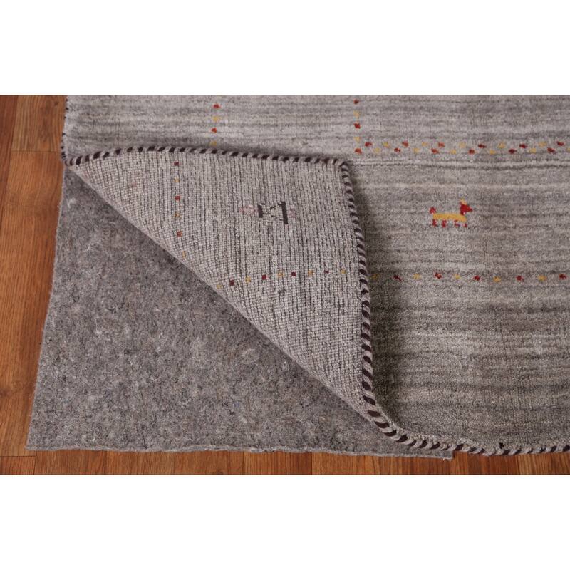 Hand Knotted Oriental 100% Wool Carpet Tribal Animal Pictorial Greys & Charcoal Gabbeh Area Rug - 9' 9'' X 8' 2''