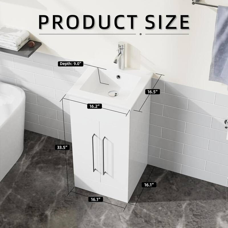 GDFStudio - Julian Compact Freestanding Bathroom Vanity with Ceramic Sink and Two-Door Storage Cabinet