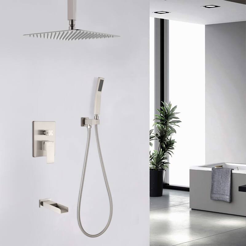 Proox 12" Pressure Balancing Shower Rain Valve with Tub Faucet Spout Set Handheld