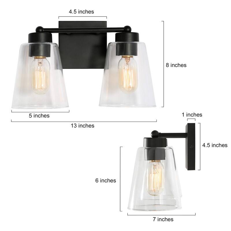 Zarbel 2-Light Modern/Contemporary Bathroom Vanity Light for Powder Room - Black - L 13"x W 7"x H 8"