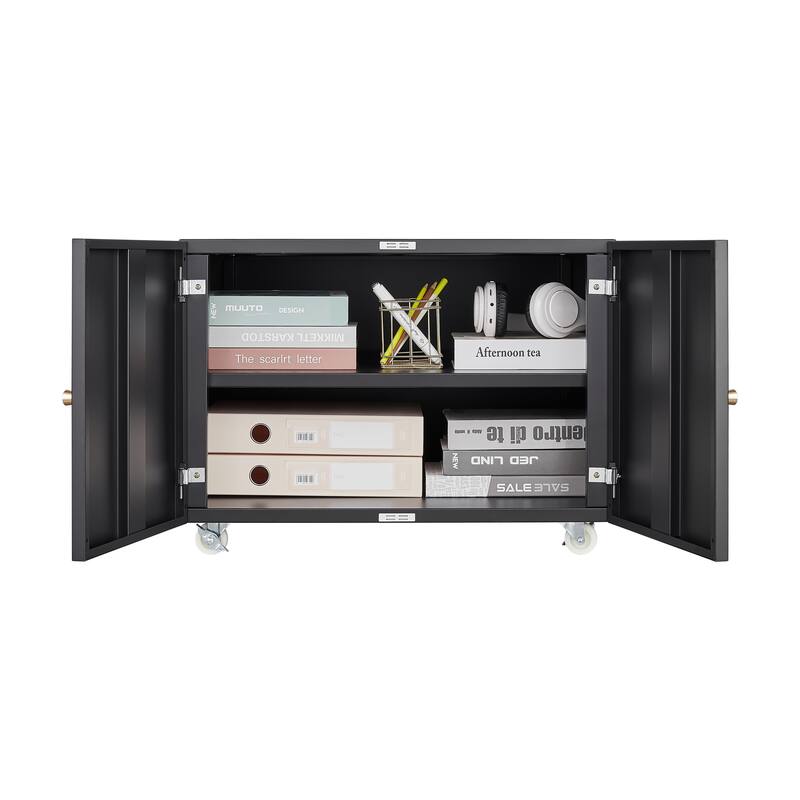 Anmytek Modern Rolling Storage Cabinet Mobile with Wheels Matte Black Accent Multi Purpose Organizer