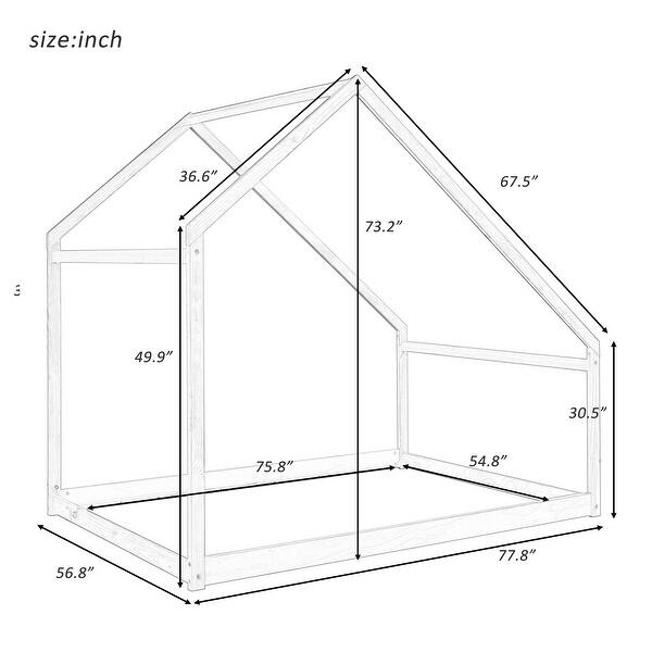 Modern Style Full Size Pine Wood House Bed for Kids Room&Bedroom, Kids Will Have Provide a Comfortable Sleeping Environment