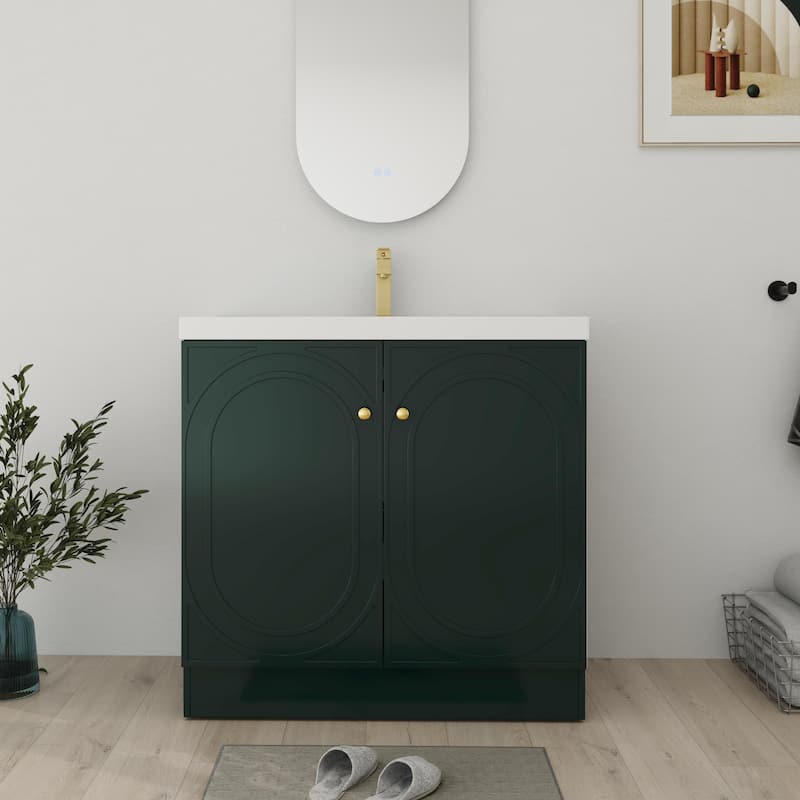 Bathroom Vanity With Sink In 24/30/36 Inch, Freestanding Bathroom Vanity With Soft Close Door and Adjustable Shelf - 35.4''W×19.7''D×35.4''H - Green