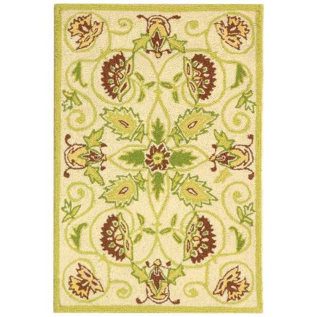 SAFAVIEH Handmade Chelsea Alecsandra French Country Wool Rug - 1'8" x 2'6" - Ivory/Green