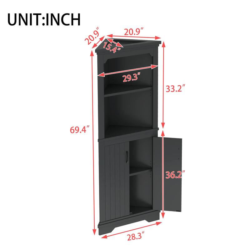 Tall Corner Cabinet with Doors for Living room, Bathroom, Dining Room or Kitchen
