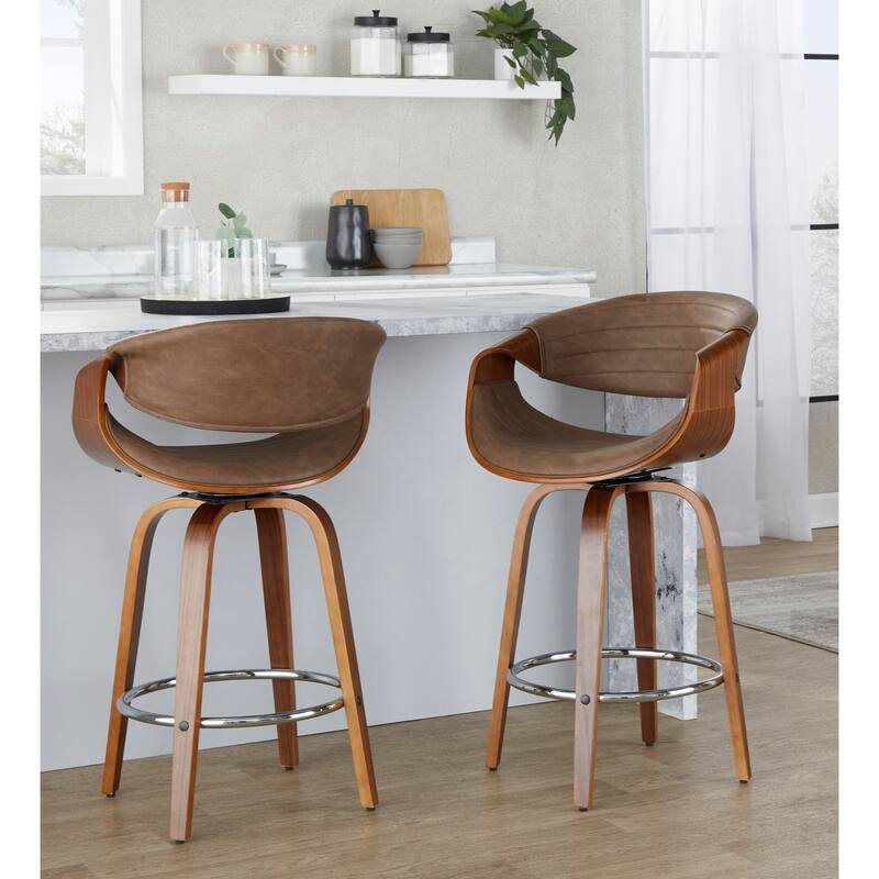 Carson Carrington Kanteborg 26" Fixed-Height Counter Stool with Bent Wood Legs & Round Footrest (Set of 2)