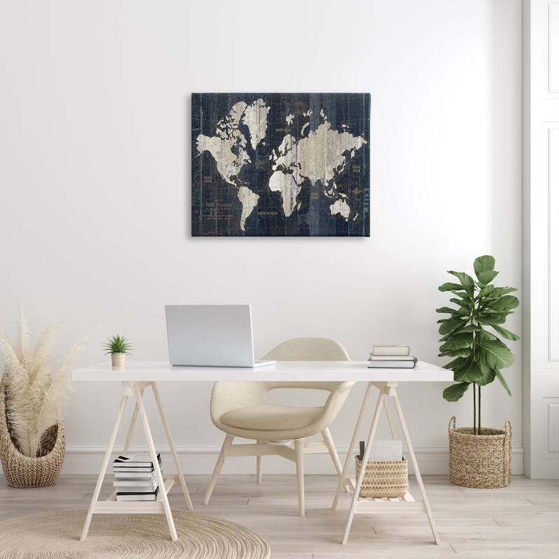 Stupell Distressed Antique World Map Rustic Aesthetic Canvas Wall Art - Off-White