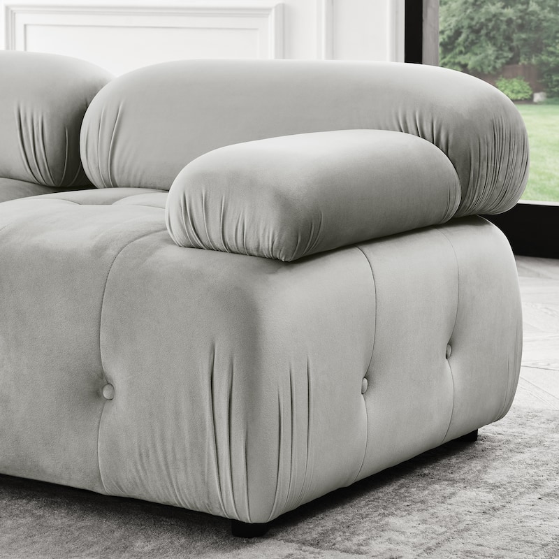 93" Velvet Modular Sectional Sofa with Button Tufted Design, Reversible Ottoman and DIY Combination