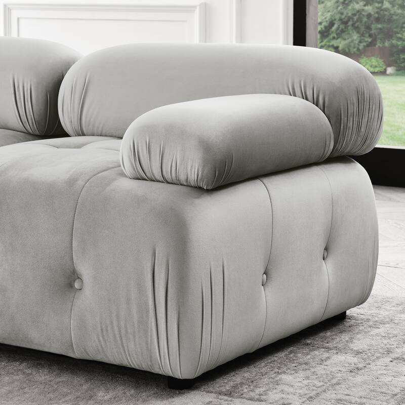 Grey 93'' Modular L-Shaped 4-Seater Sectional with Reversible Ottoman, Button Tufted Design, and Cozy Cushions