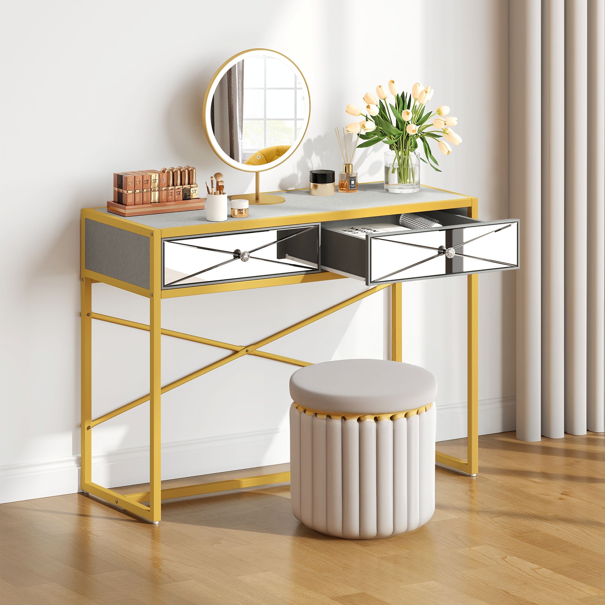 Silver mirrored dressing table store