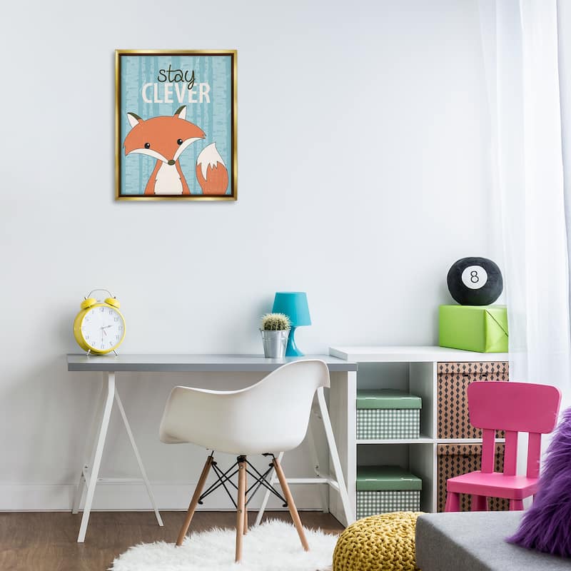 Stupell Stay Clever with Fox Framed Floater Canvas Wall Art Design By Kim Allen