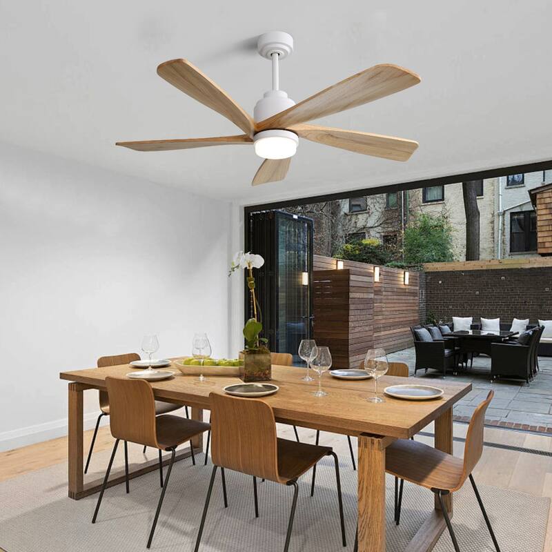 52" Indoor Ceiling Fan with Light, 5 Solid Wood Blades Smart Remote Control Reversible DC Motor Ceiling Fan