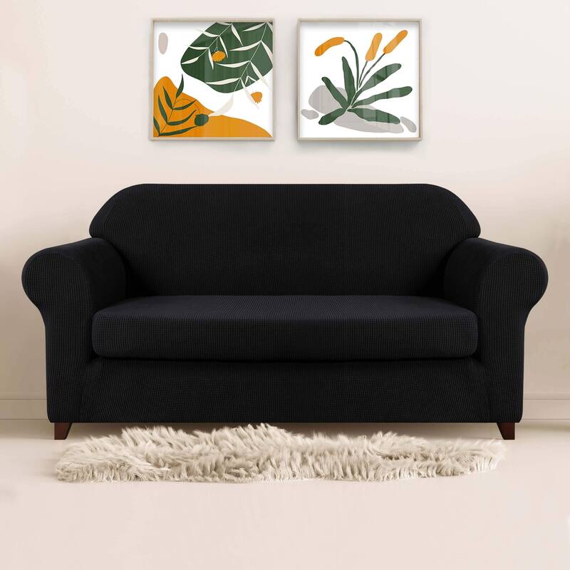 Subrtex 2 Piece Sofa Slipcover Stretch Spandex Furniture Protector - Black