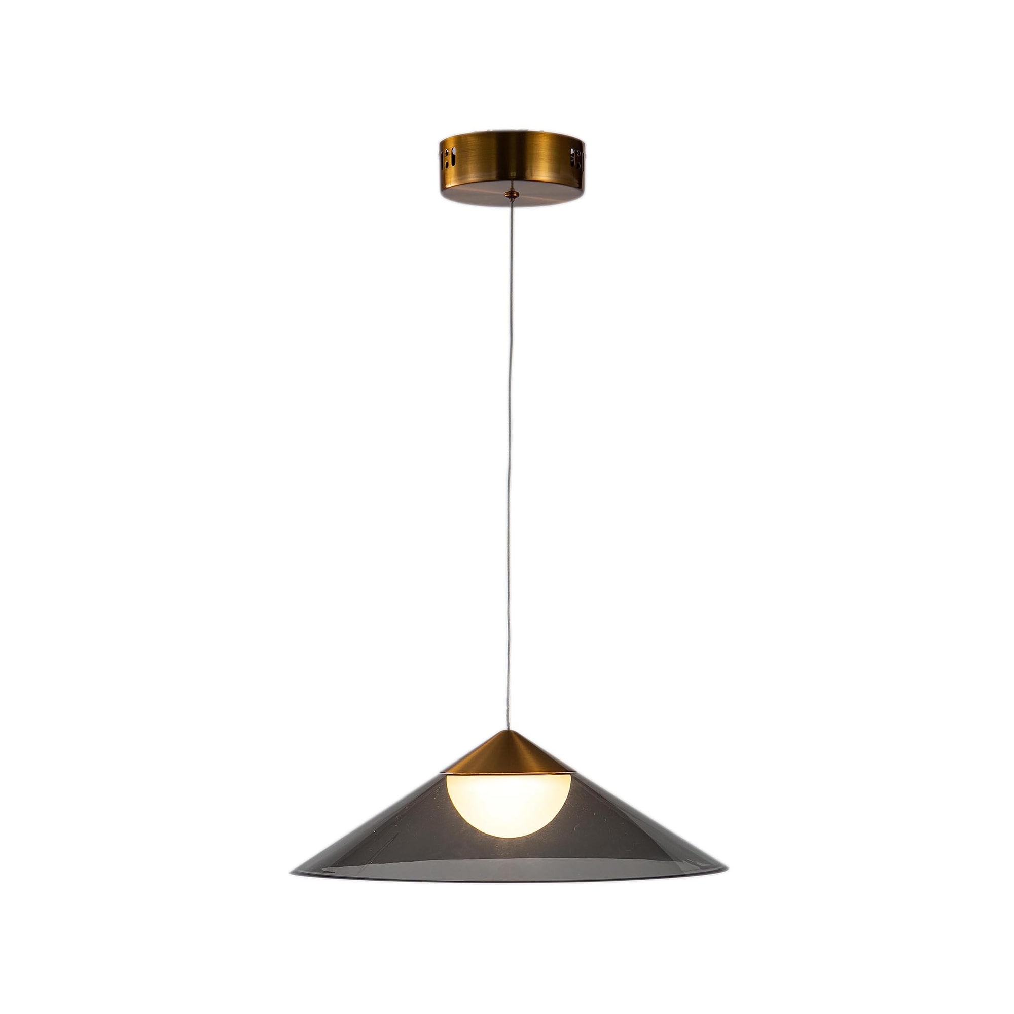 Transitional 1-Light Antique Gold and Smoke Acrylic Shade Pendant