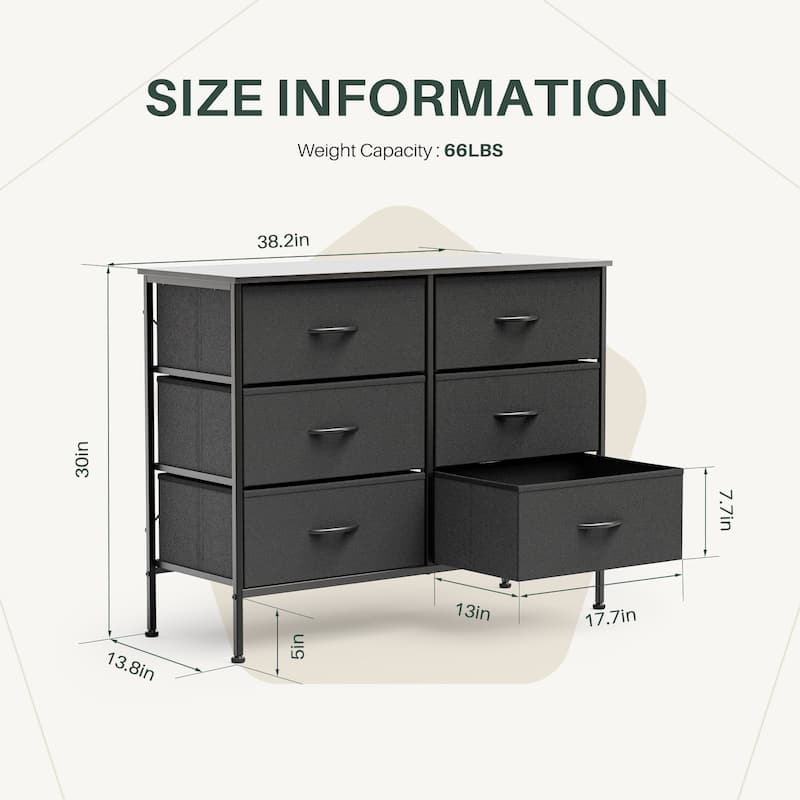Tall Dresser Storage Tower with 6 Fabric Drawers, Grey, Black, Rustic Brown,White