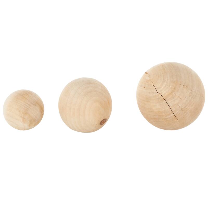 Light Brown Wood Handmade Decorative Orbs & Vase Filler with Varying Sizes (Set of 3)
