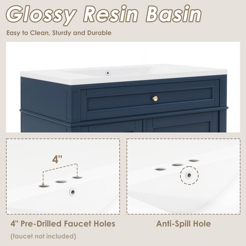 30''/36'' Bathroom Vanity with Top Sink, Modern Bathroom Storage Cabinet with 2 Drawers, a Tip-out Drawer & Adjustable Shelf