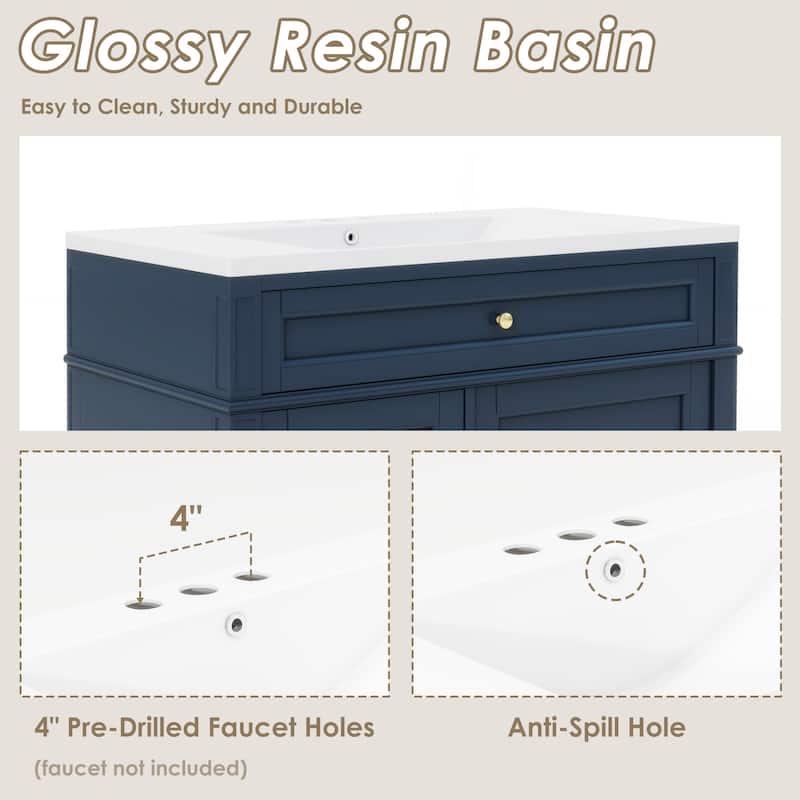 36''Bathroom Vanity With Top Sink, Modern Bathroom Storage Cabinet With 2 Drawers And A Tip-Out Drawer,Single Sink
