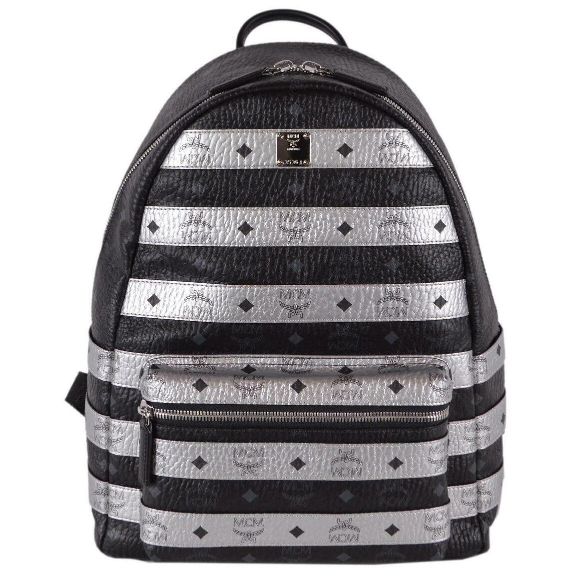 white and black mcm backpack