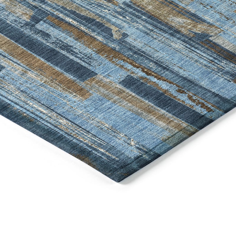 Machine Washable Indoor/ Outdoor Modern Stripes Chantille Rug