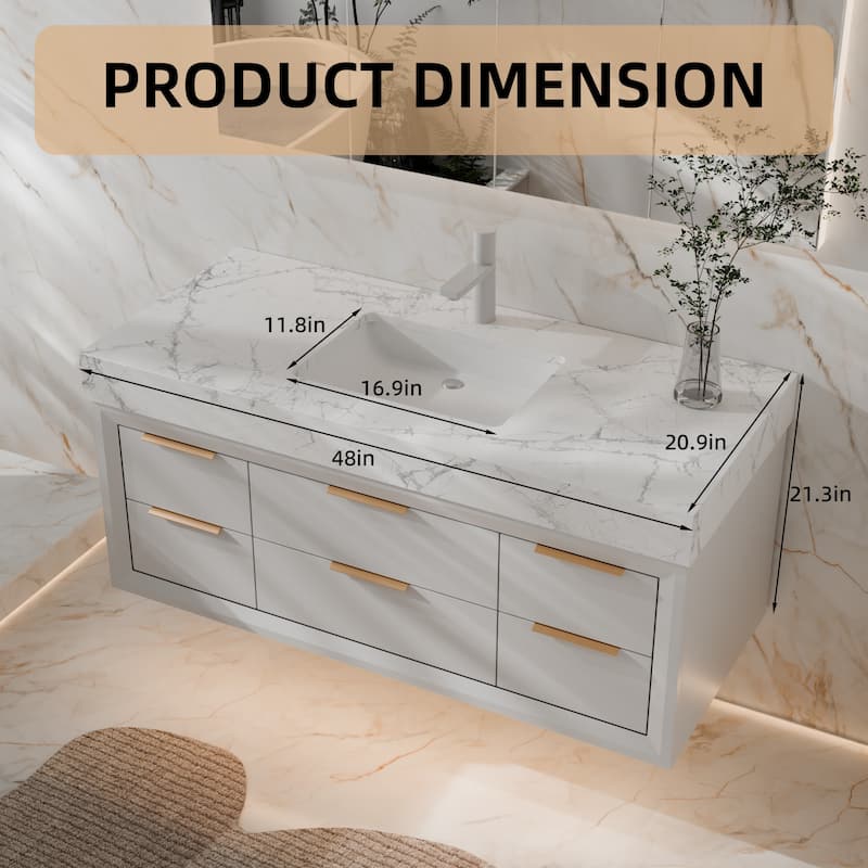 48" Wall-Mount Bathroom Vanity with LED Light. - 48 inch
