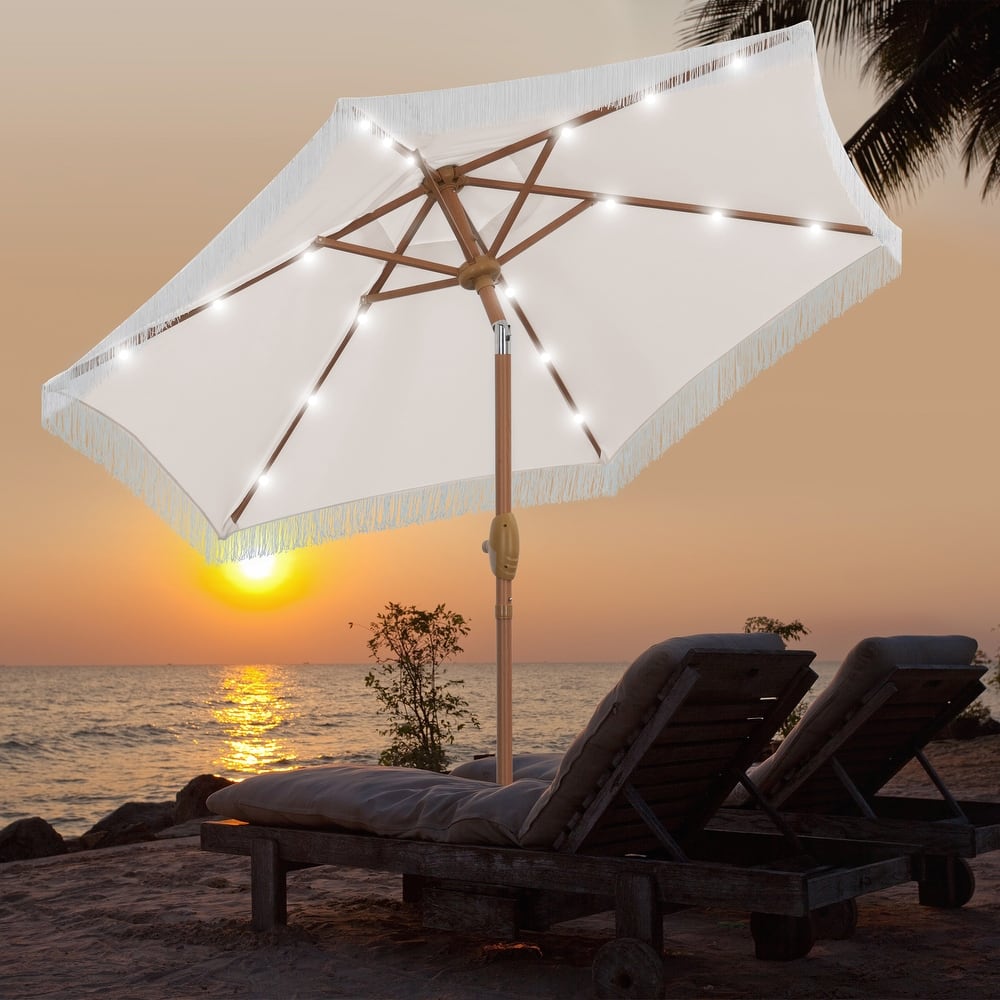 Autlaycil 7.5 ft Outdoor Patio Umbrella with 18 LED Lights Solar & Tassel.