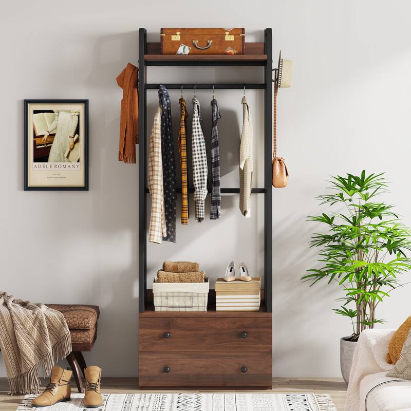 Clothes Shelf Coat Garment Rack Closet Organizer System with Drawers