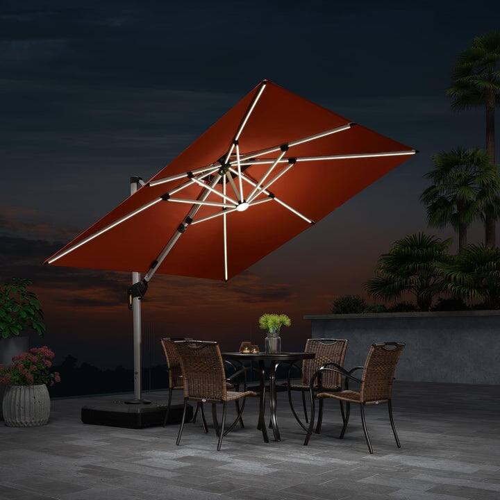 PURPLE LEAF 9/10/11 ft Square 09x12 ft Rectangle Double Top LED Patio Cantilever Umbrella with Base