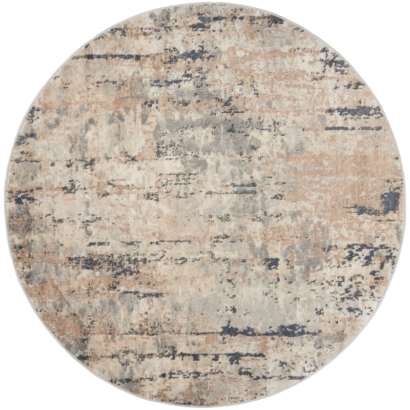 Nourison Concerto Modern Abstract Distressed Area Rug - 5'3" x Round - Beige/Gray