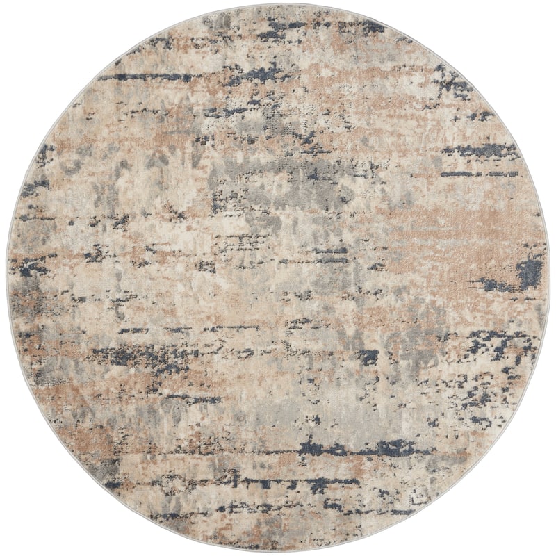 Nourison Concerto Modern Abstract Distressed Area Rug - 4' Round - Beige/Gray