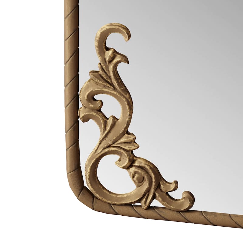 58"x24" Arched Full Body Mirror with Vintage Ornate Carved Applique on Top and Bottom, Hanging Wall Mounted Mirror,