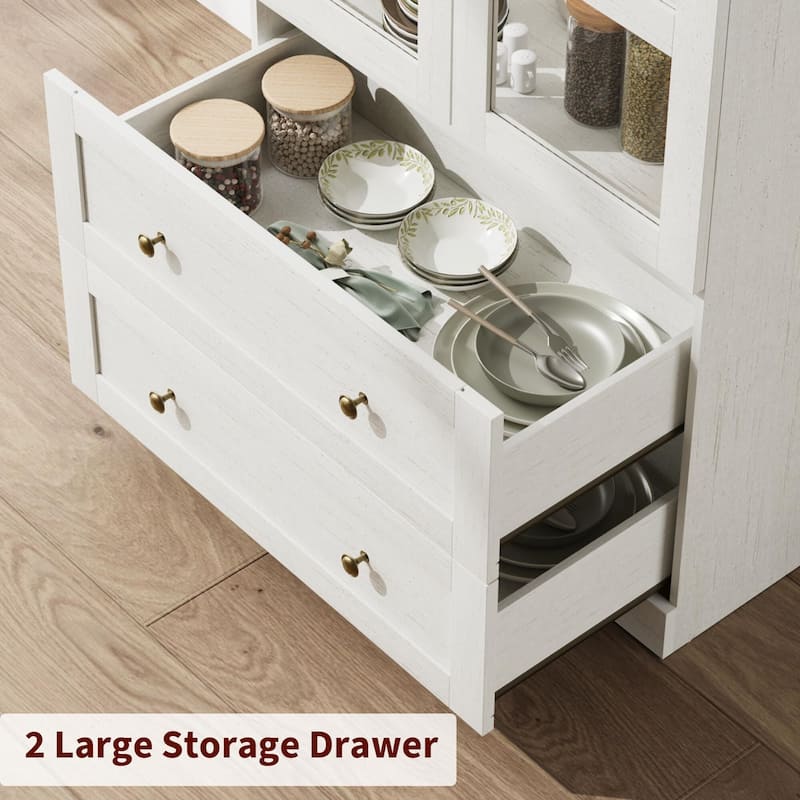 Kitchen Pantry Cabinet, 72" Tall Arched Kitchen Pantry Storage Cabinet, Wood Versatile Rustic Cupboard with Drawers