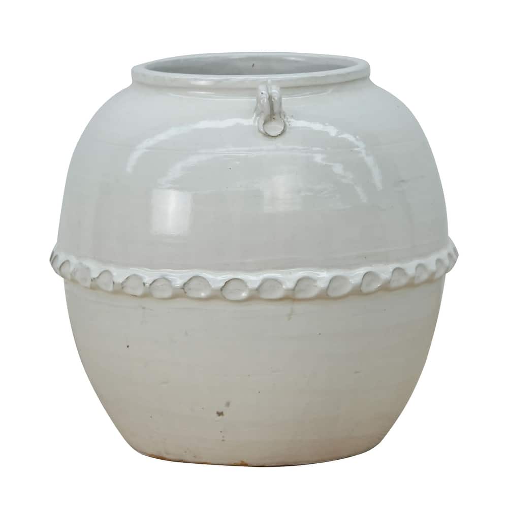 Artissance 12"H Off White Ceramic Pot with Lace Decoration