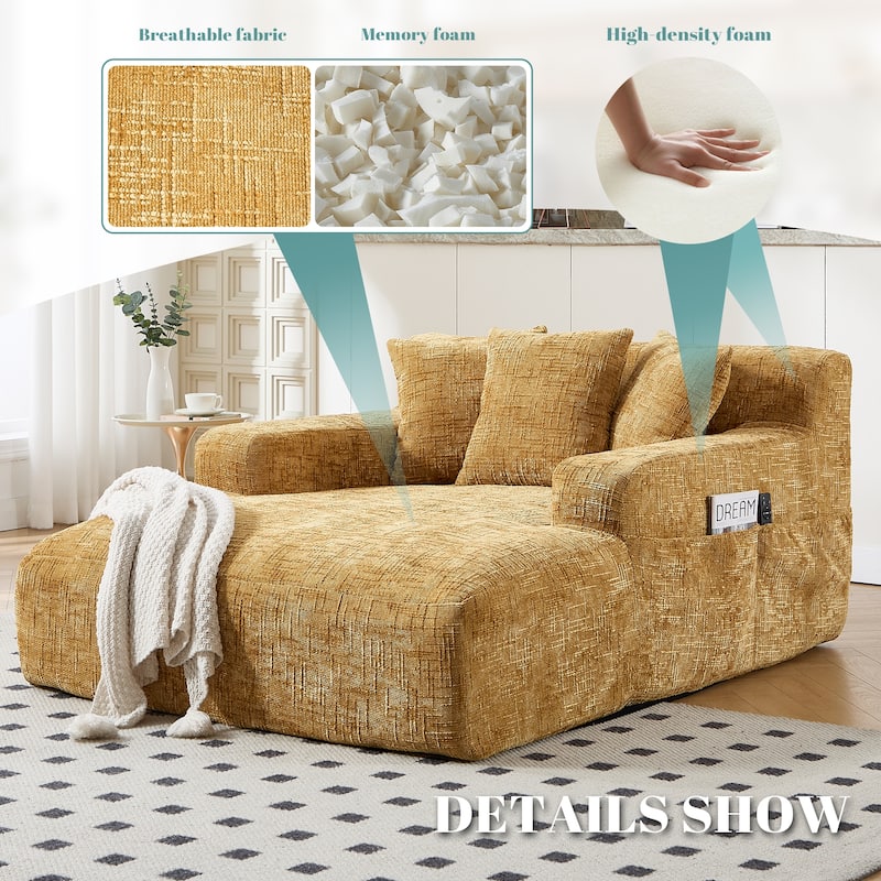 Chenille Interior Lazy Sofa Chaise Longue Armchair With Three Pillows And Armrestssleeping Sofa Bed