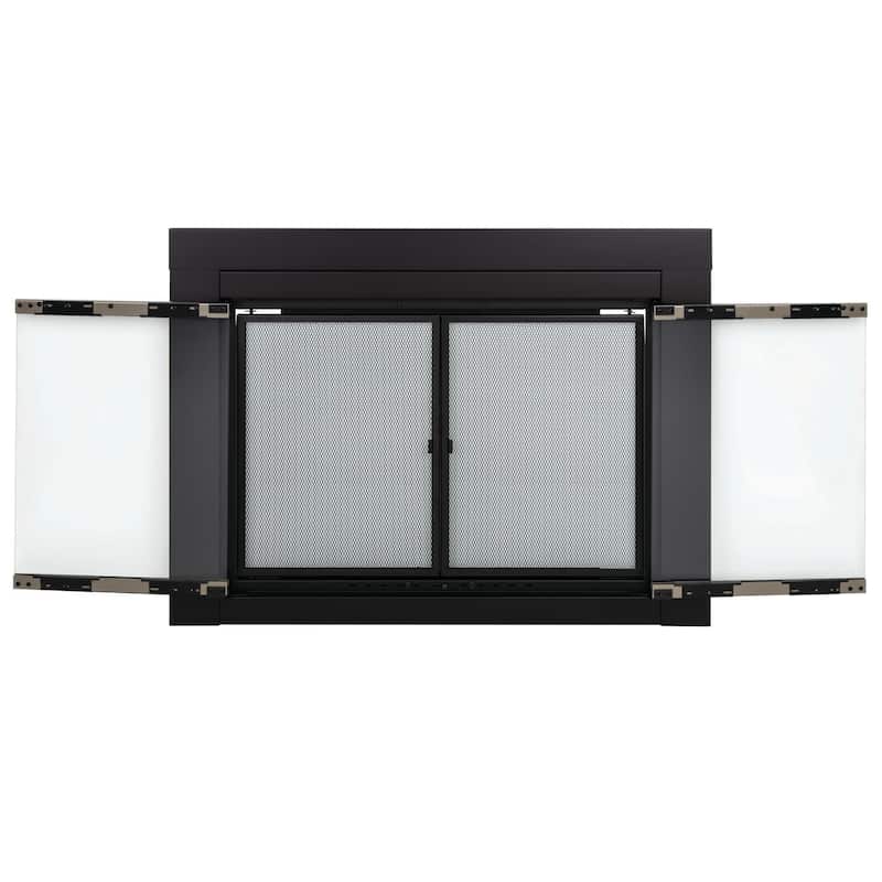 Pleasant Hearth Alsip Fireplace Glass Door Black & Sunlight Nickel