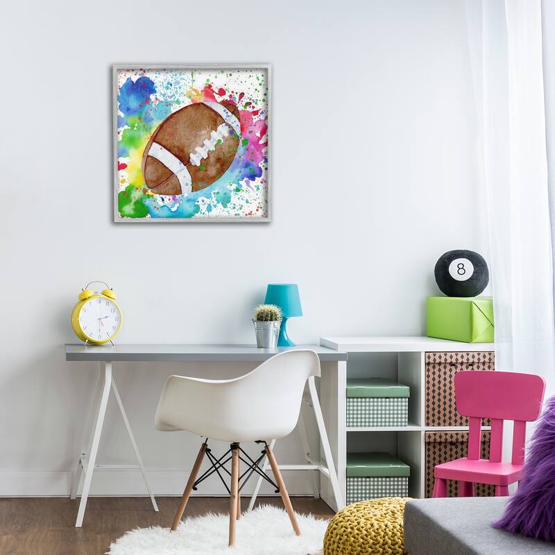 Stupell Vivid Splash & Football Framed Giclee Art Design By Kim Allen