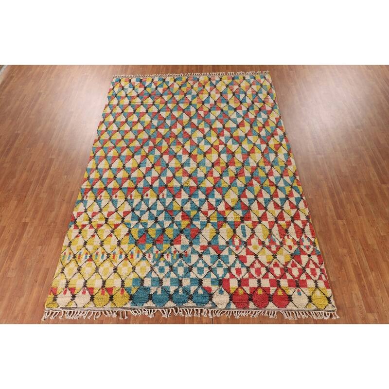 All-Over Moroccan Area Rug Handmade Wool Carpet - 8'11" x 12'9"