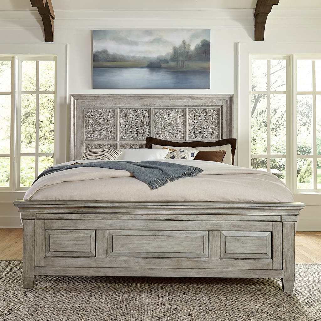 Heartland Antique White Tobacco Opt Queen Panel Bed