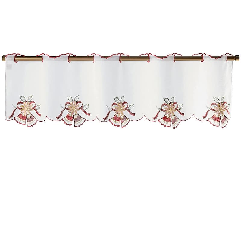 Violet Linen Seasonal Xmas Christmas Holiday Berry Pattern, Embroidered, 60" x 15", Straight, Grommet Curtain Valance