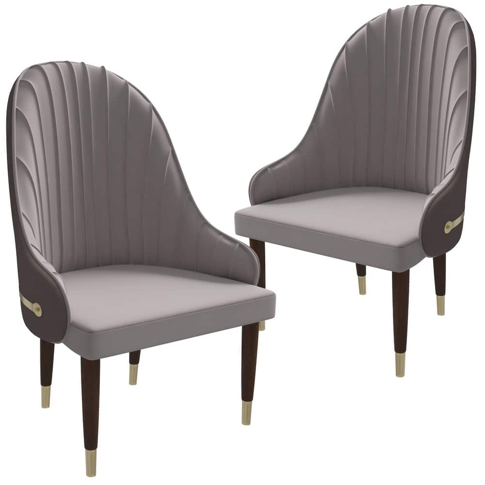 Elara Dining Chair Upholstered in Leather with Ripple Back Design Set of 2