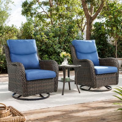 2PCS Rattan Rocking Chair with Tempered Glass Side Table - Brown
