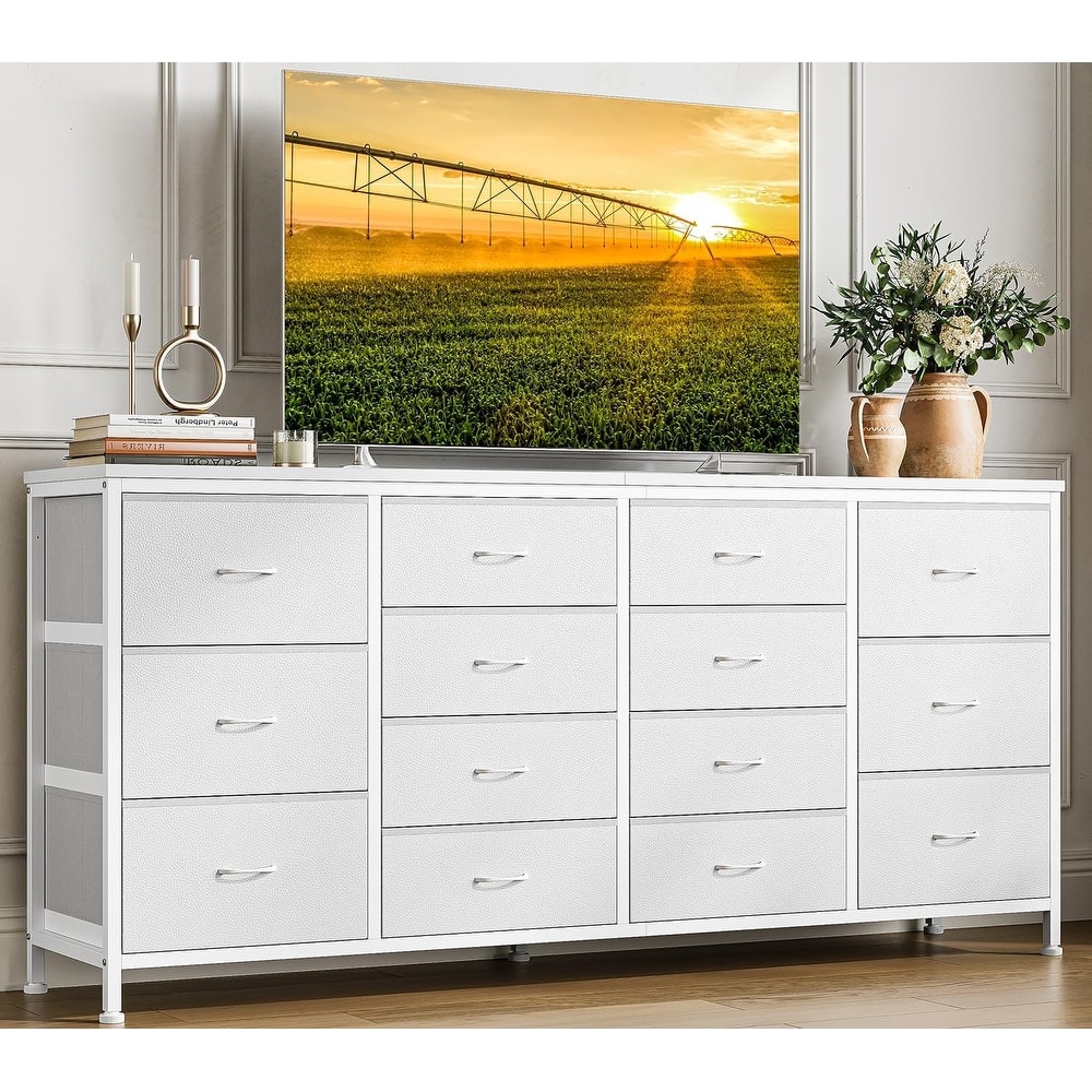 14 Drawer Dresser, 63 Inch White Dresser TV Stand